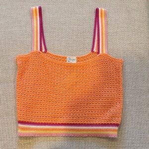 Blue Rain Orange Knit Crop Top with Striped Straps